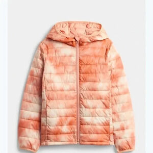 Gap kids recycled polyester cold control puffer jacket tie dye pink size XS 4/5
